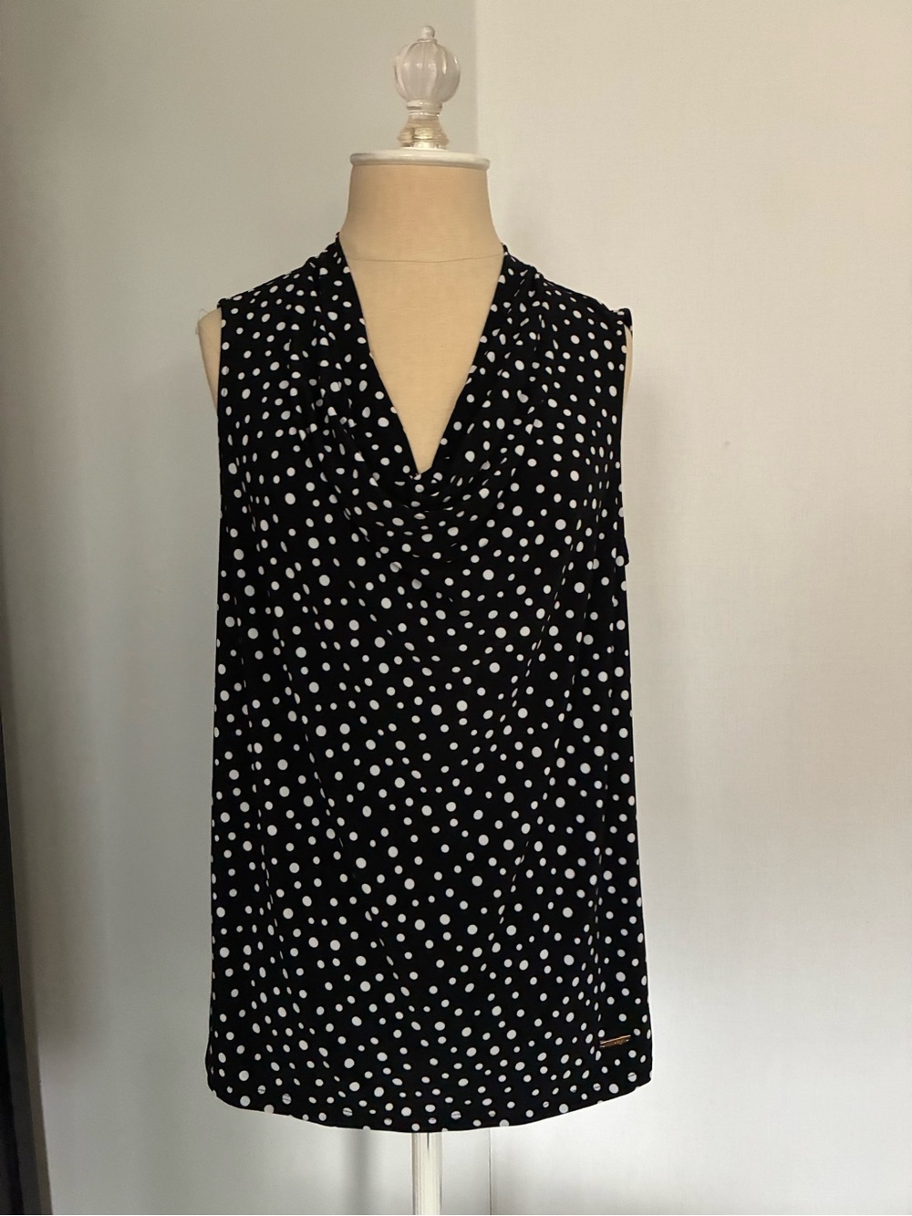 Sleeveless Black Polka Dot V-Neck Top
